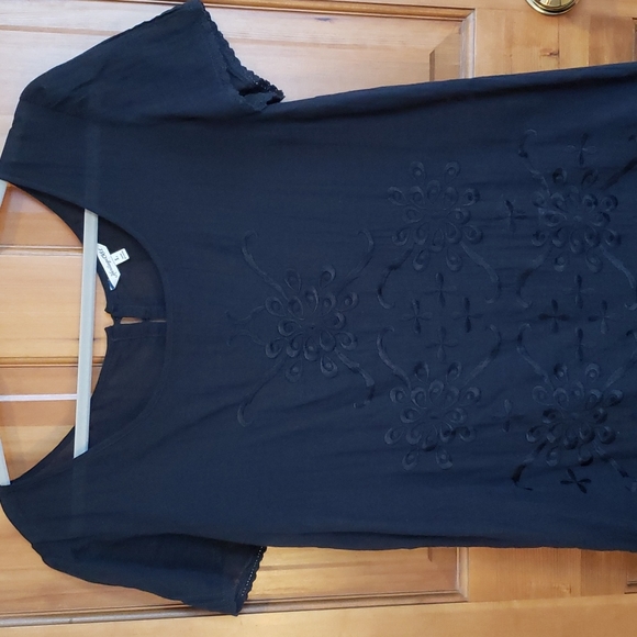 VINTAGE HERITAGE 1981 BLACK BOHO DRESS Linen-like cotton EMBROIDERY DETAIL SZ L - Picture 2 of 9